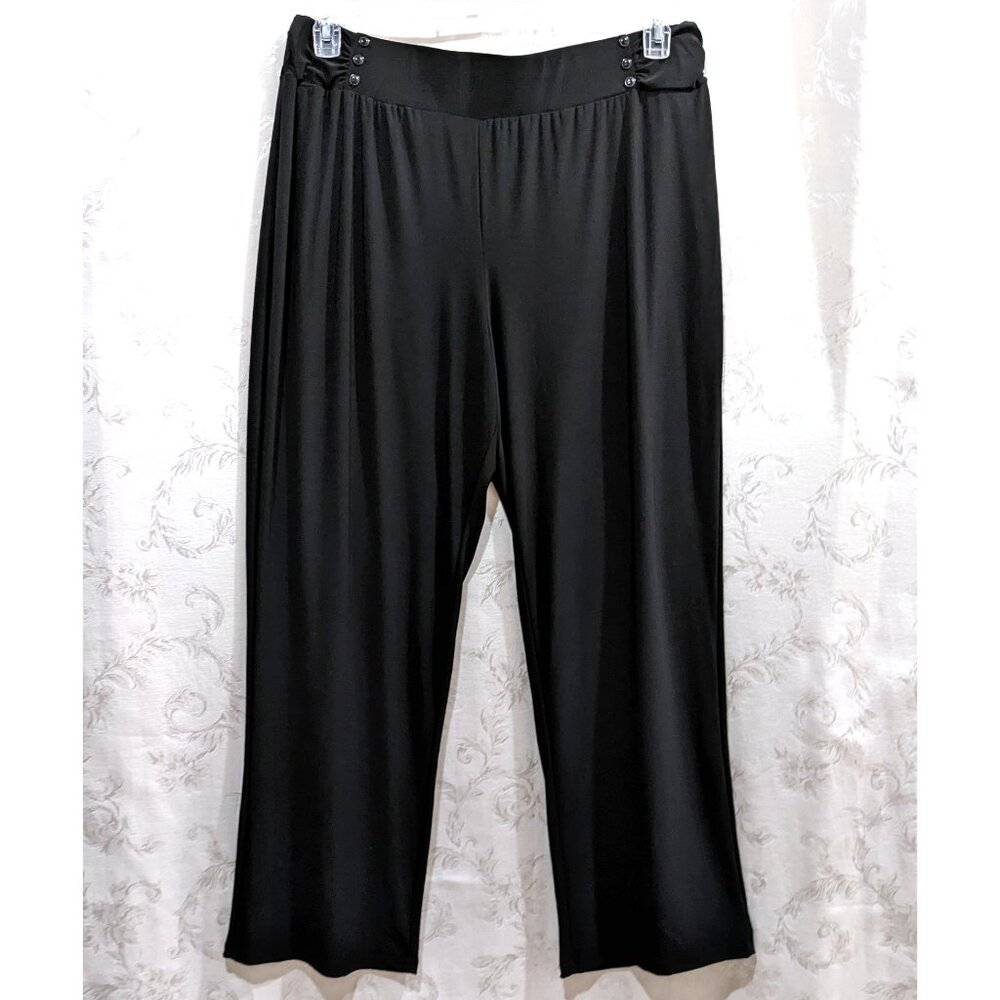 High Waist Stretch Black Knit Pants 2X Straight Leg Comfy Pull-On Sailor Pants